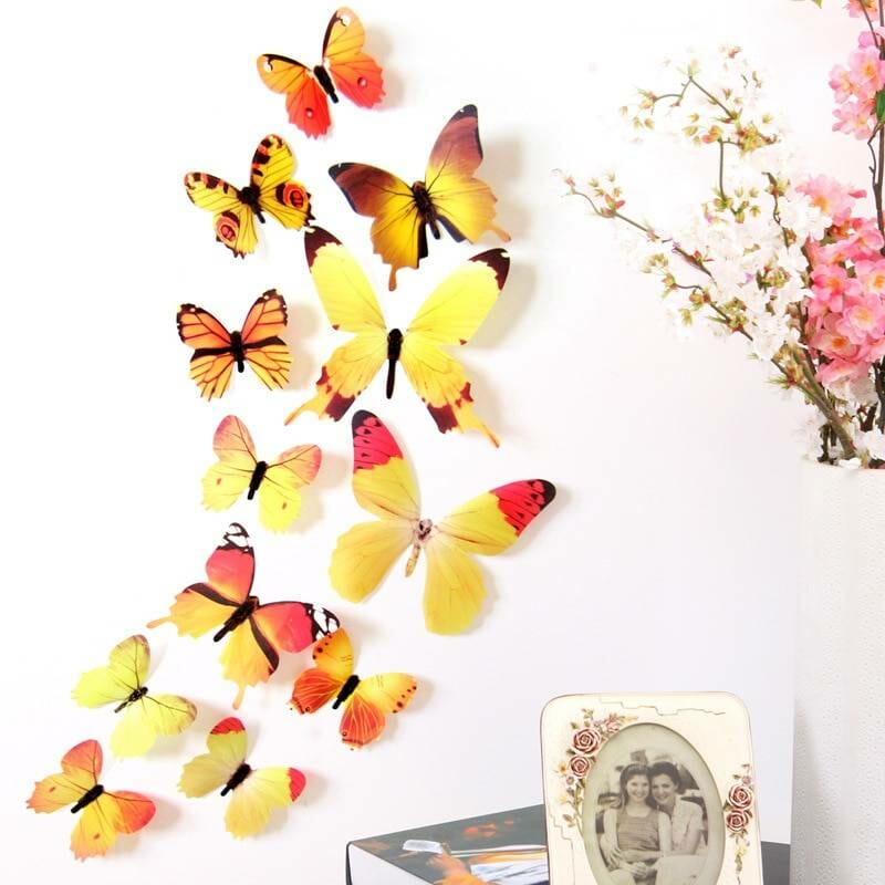 12Pcs Butterflies Wall Sticker Decals Stickers on the wall New Year Home Decorations 3D Butterfly PVC Wallpaper for living room Home & Garden color: Blue|Green|Purple|YELLOW|Pink