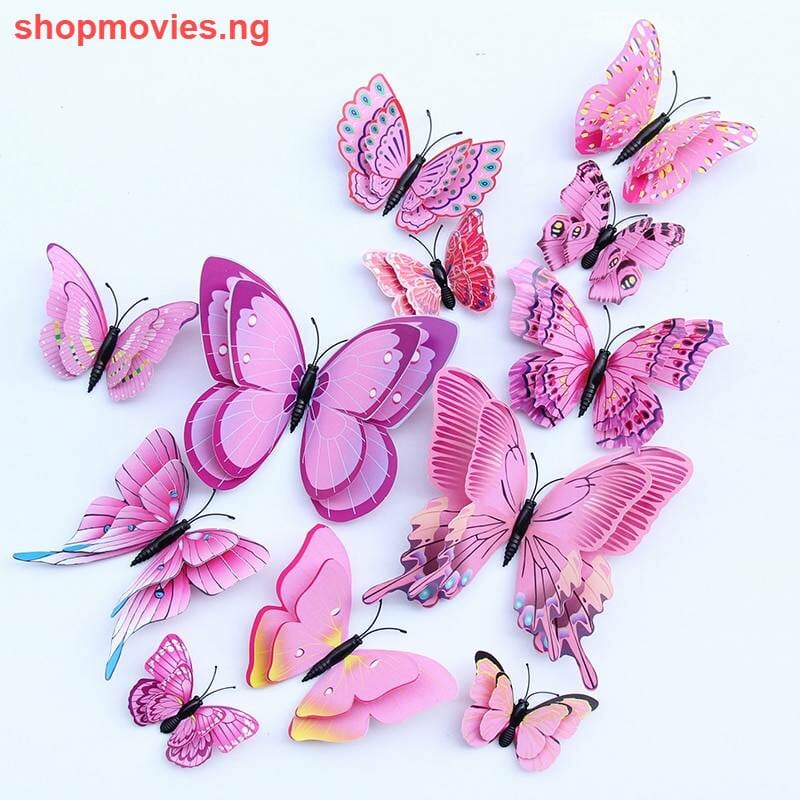 12pcs Multicolor Double Layer Wings 3D Butterfly Wall Sticker Magnet PVC Butterflies Party Kids Bedroom Fridge Decor Magnetic Home & Garden color: Blue|Chiness style|Green|Hot Pink|multicolor|Purple|red|YELLOW|Pink|White