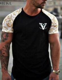 YEMEKE Brand T-Shirts 2018 Summer Short Sleeve O-neck Stripe Printed Loose Slim T shirt Mens Tops Tee Men's wears T-Shirt color: 1|2