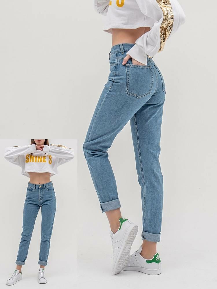 luckinyoyo jean woman mom jeans pants boyfriend jeans for women with high waist push up large size ladies jeans denim 5xl 2019 Women's Jeans color: Blue|Light Blue
