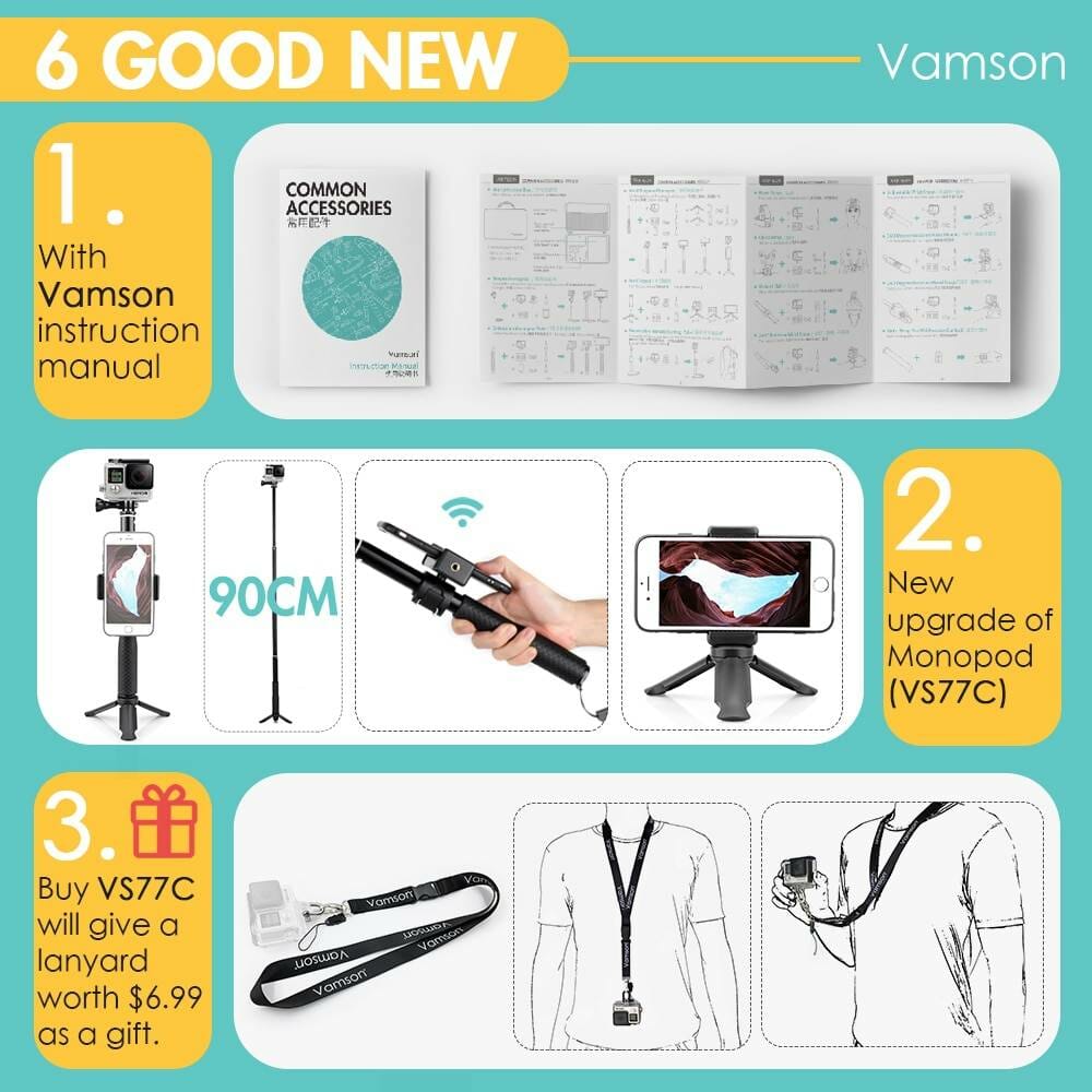 Vamson for Gopro Accessories Set for go pro hero 7 6 5 4 3 kit 3 way selfie stick for Eken h8r / for xiaomi for yi EVA case VS77 Camera dfe6076e1d429c24edcbb2: VS77|VS77A|VS77B|VS77C|VS77D|VS77E|VS77F
