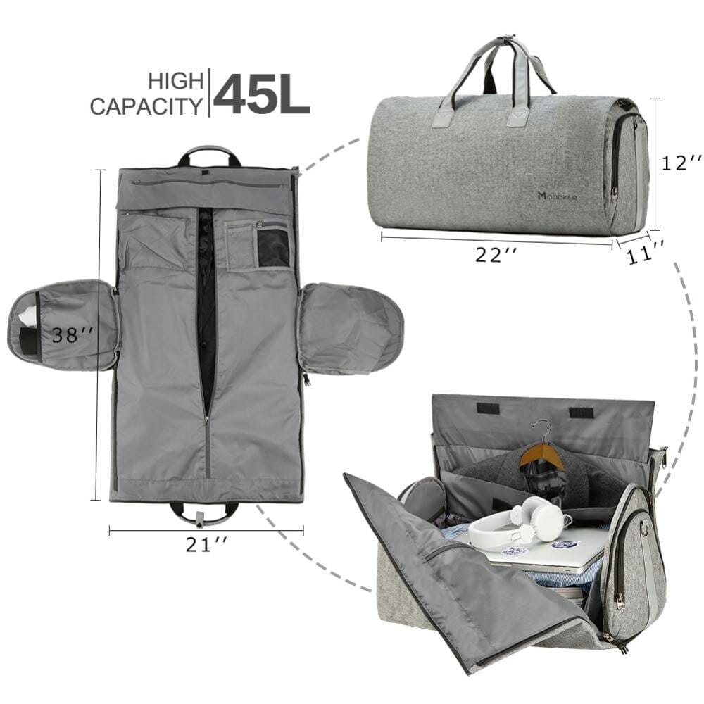 Modoker Travel Garment Bag with Shoulder Strap Duffel Bag Carry on Hanging Suitcase Clothing Business Bag Multiple Pockets Bags color: Black|grey