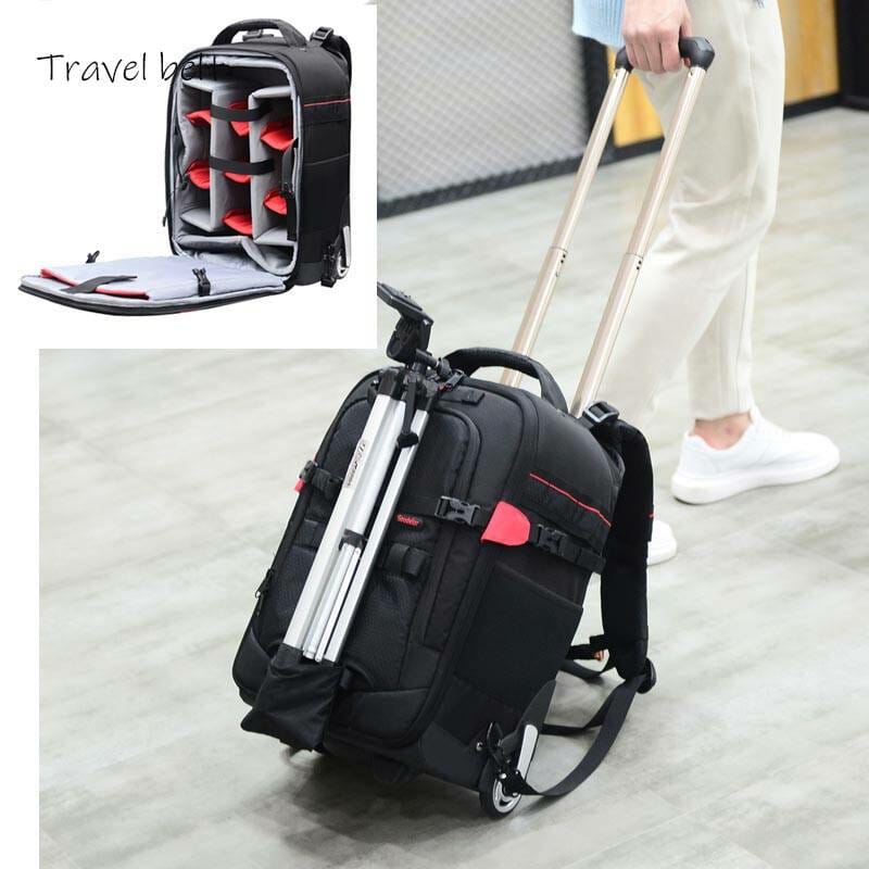 Travel Belt Photography should Travel Bags Multifunction profession High capacity Suitcase Wheels 18 inch Rolling luggage Bags color: big size black|small size black