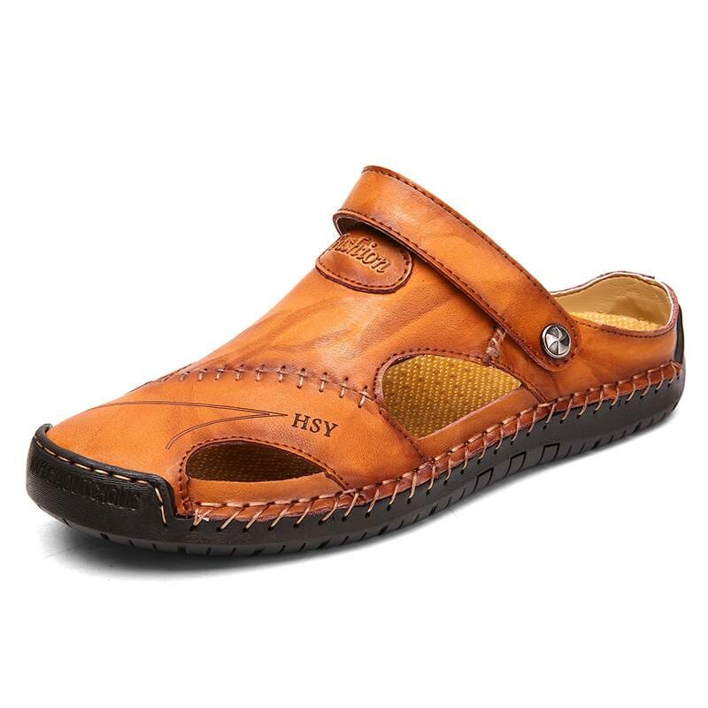 Summer Sandals Men Leather Classic Roman Sandals 2019 Slipper Outdoor Sneaker Beach Rubber Flip Flops Men Water Trekking Sandals Men's Shoes color: Black|Red Brown|Yellow Brown