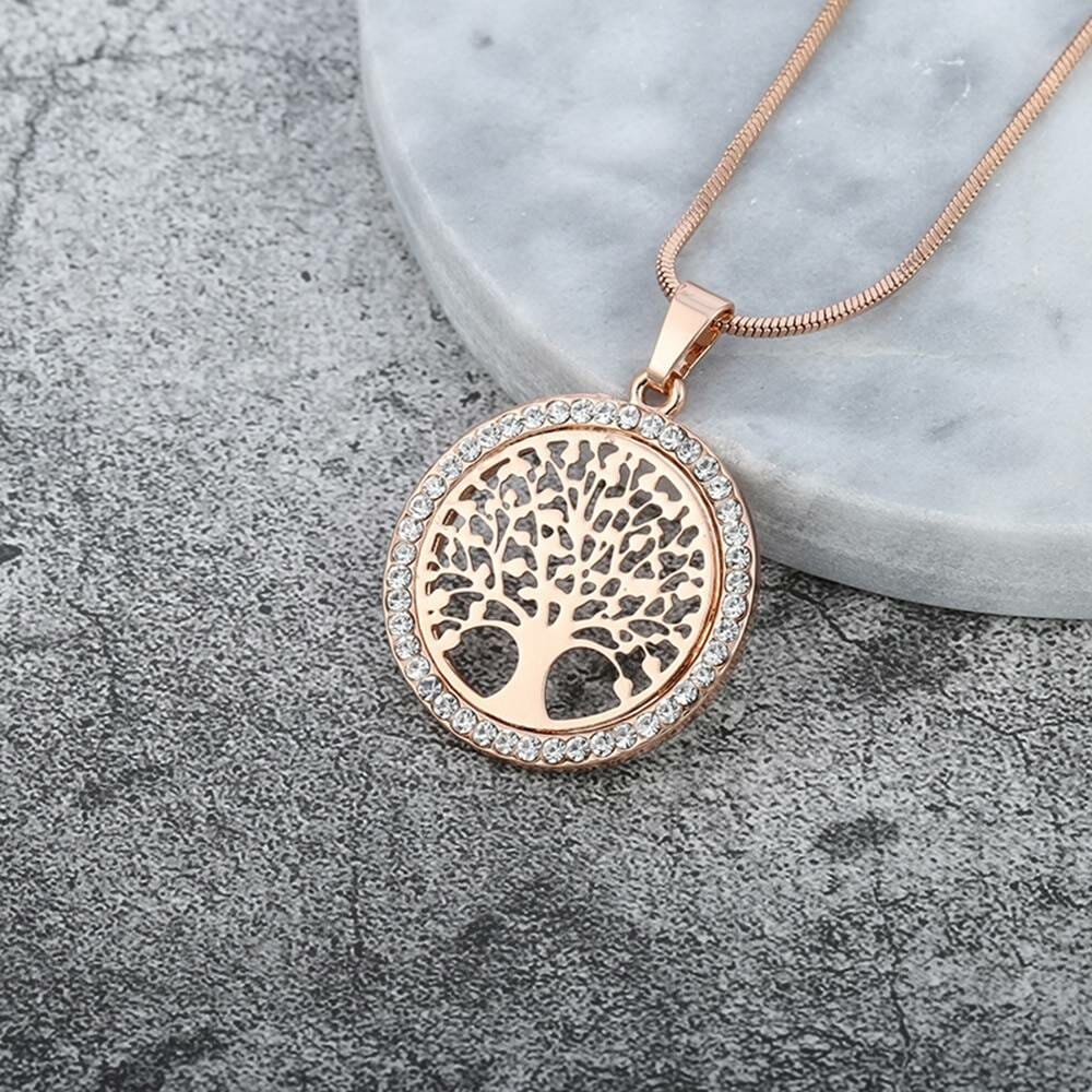 Hot Tree of Life Crystal Round Small Pendant Necklace Gold Silver Colors Bijoux Collier Elegant Women Jewelry Gifts Dropshipping Jewellery 8d255f28538fbae46aeae7: gold color|rose gold color|Silver Color