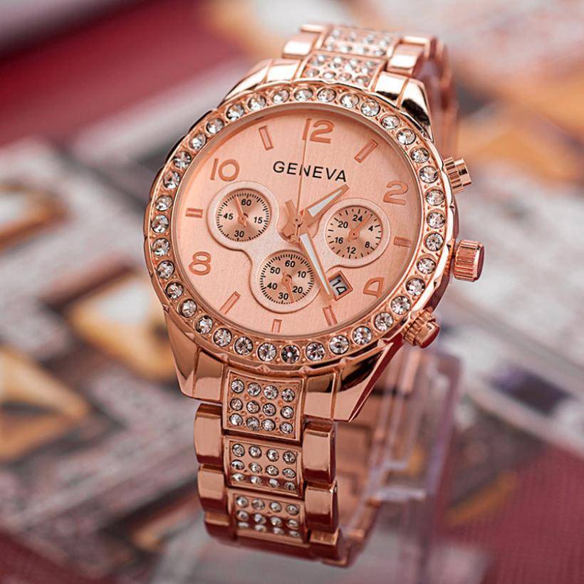 Luxury Women’s Watches Rose Gold Watches Women Fashion Rhinestone Full Steel Ladies Metal Watch relogio feminino horloge dames Watch color: 0090-1|0090-2|0090-3