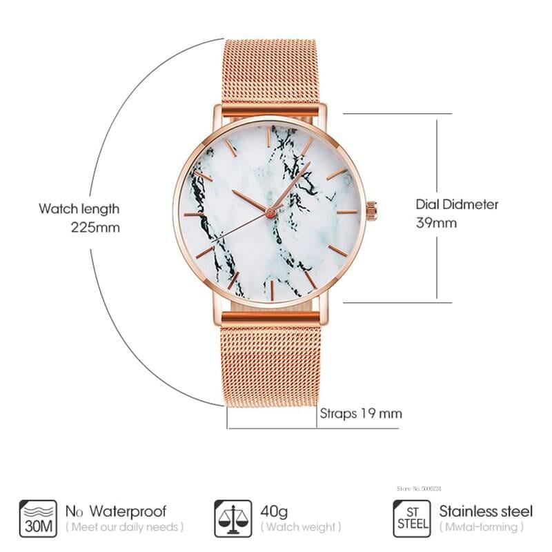 Fashion Rose Gold Mesh Band Creative Marble Female Wrist Watch Luxury Women Quartz Watches Gifts Relogio Feminino Drop Shipping Watch color: Black|Gold|Rose Gold|Silver