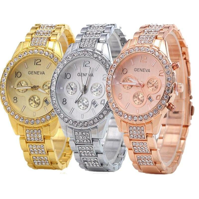 2019 New Famous Brand Women Gold Geneva Stainless Steel Quartz Watch Military Crystal Casual Analog Watches Relogio Feminino Hot Watch color: 1|2|3|4|5|6|Gold|rosy gold|Silver