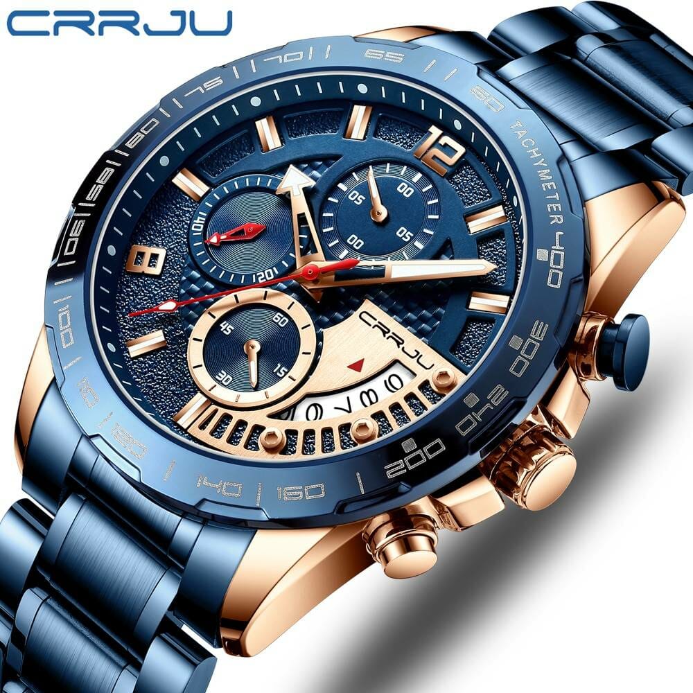CRRJU 2020 Fashion Stainless Steel Mens Watches Top Brand Luxury Business Luminous Chronograph Quartz Watch Relogio Masculino Electronics Fashion Watch color: Black Gold|Black Rose Gold|Black Silver|Blue|Silver Black