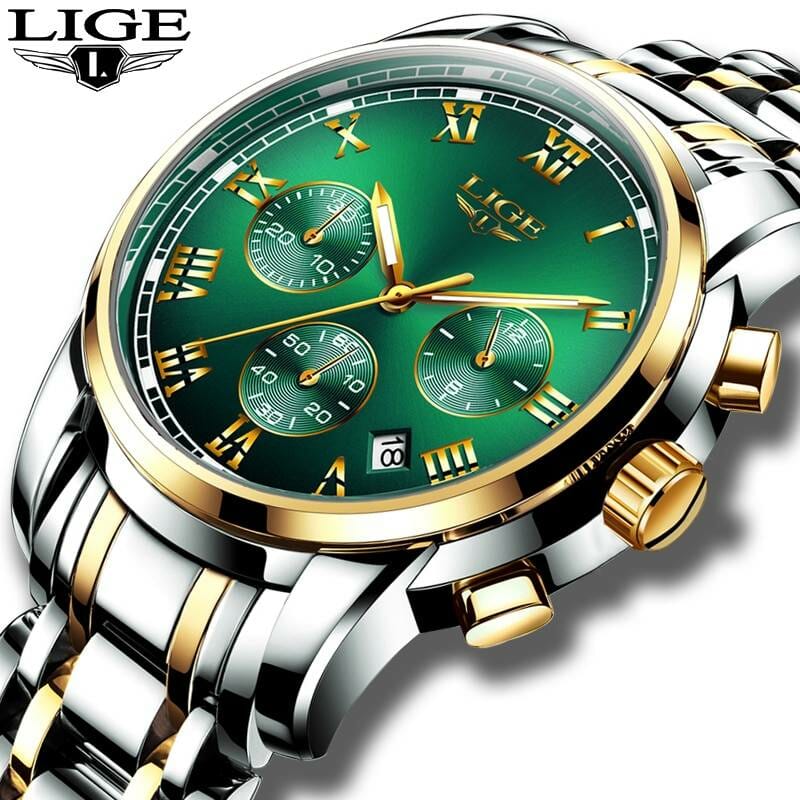 Relojes Hombre 2020 LIGE New Watches Men Luxury Brand Chronograph Male Sport Watches Waterproof Stainless Steel Quartz Men Watch Electronics Fashion Watch color: L Gold black|L Gold blue|S Gold black|S Gold blue|S Gold Green|S Gold White|S Silver black|S Silver blue
