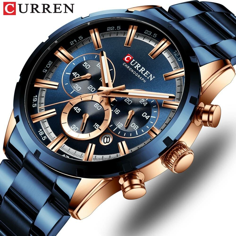 Curren Men’s Watch Blue Dial Stainless Steel Band Date Mens Business Male Watches Waterproof Luxuries Men Wrist Watches for Men Electronics Fashion Watch color: Black|Blue|Silver Black|Silver Blue|Silver White