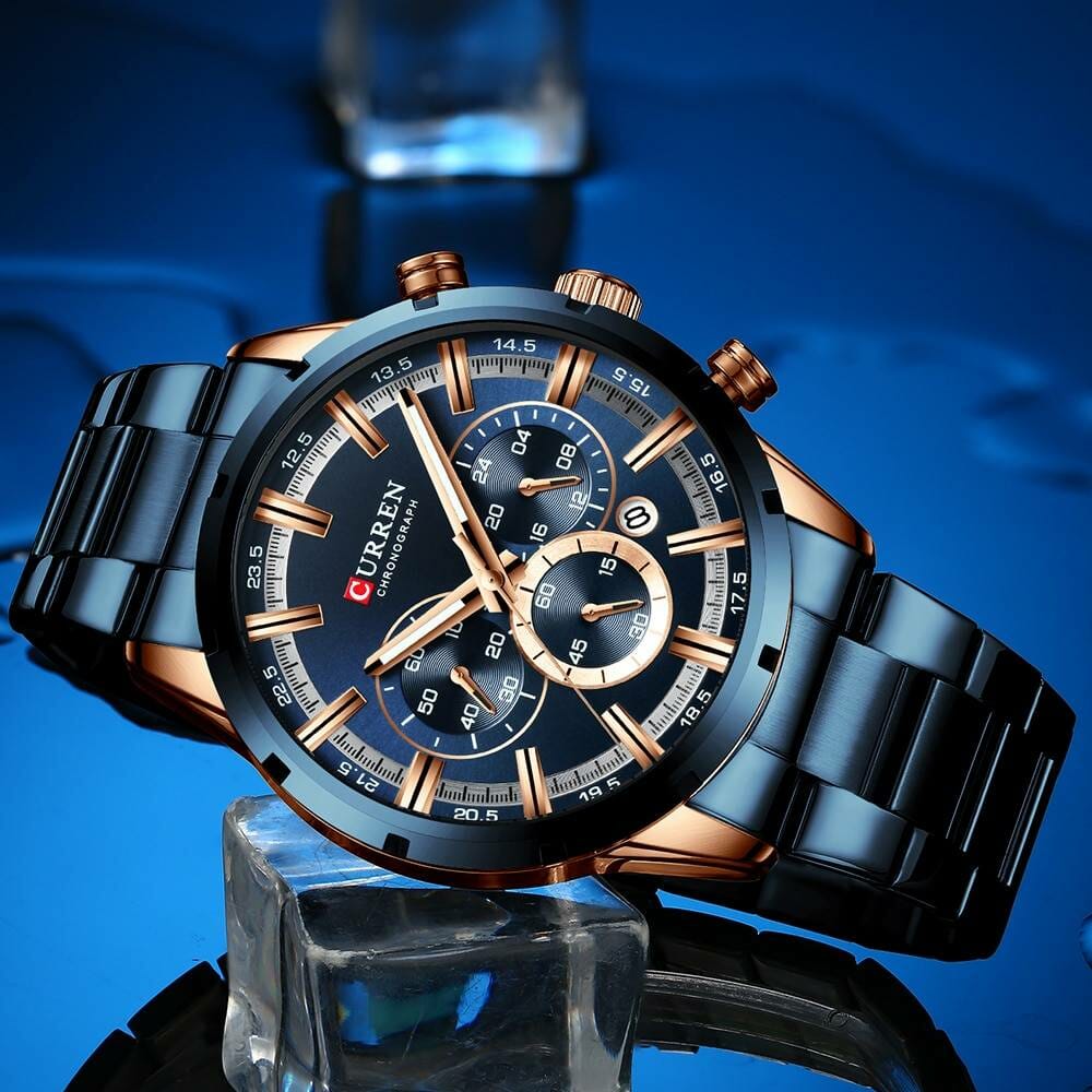 Curren Men’s Watch Blue Dial Stainless Steel Band Date Mens Business Male Watches Waterproof Luxuries Men Wrist Watches for Men Electronics Fashion Watch color: Black|Blue|Silver Black|Silver Blue|Silver White