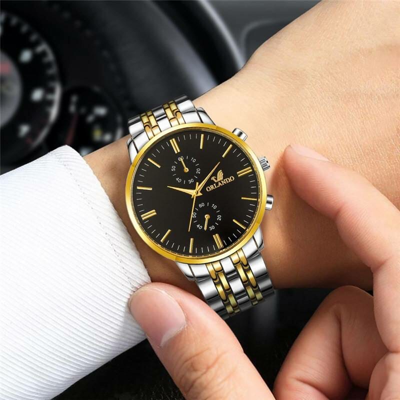 Men Watches New ORLANDO Fashion Quartz Watch Men’s Silver Gold Plated Stainless Steel Wristwatch Masculino Relogio Drop Shipping Electronics Fashion Watch color: AMC|HA|HW|JMC|WMC