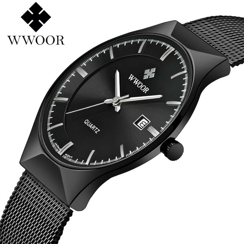 VIP WWOOR-8016 Ultra thin Fashion Male Wristwatch Top Brand Luxury Business Watches Waterproof Scratch-resistant Men Watch Electronics Fashion Watch color: Black|Blue|full black|Gold|Silver