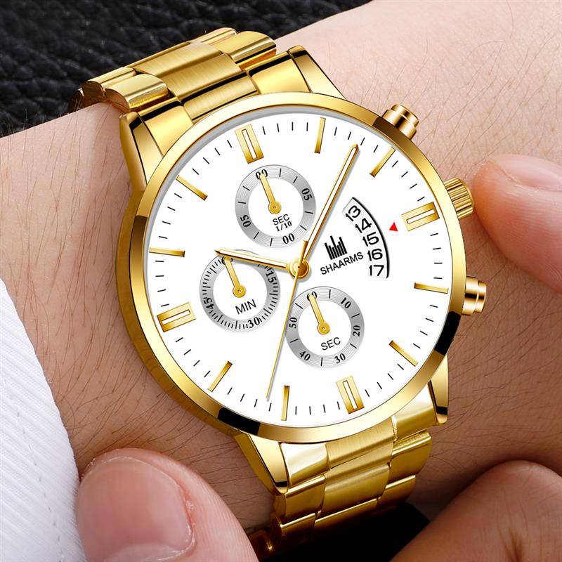 2019 Men luxury business Military Quartz watch golden stainless steel band men watches Date calendar male clock Relogio direct Electronics Fashion Watch color: A|B|C|D|E|F|G|H|I|J|K|L|N