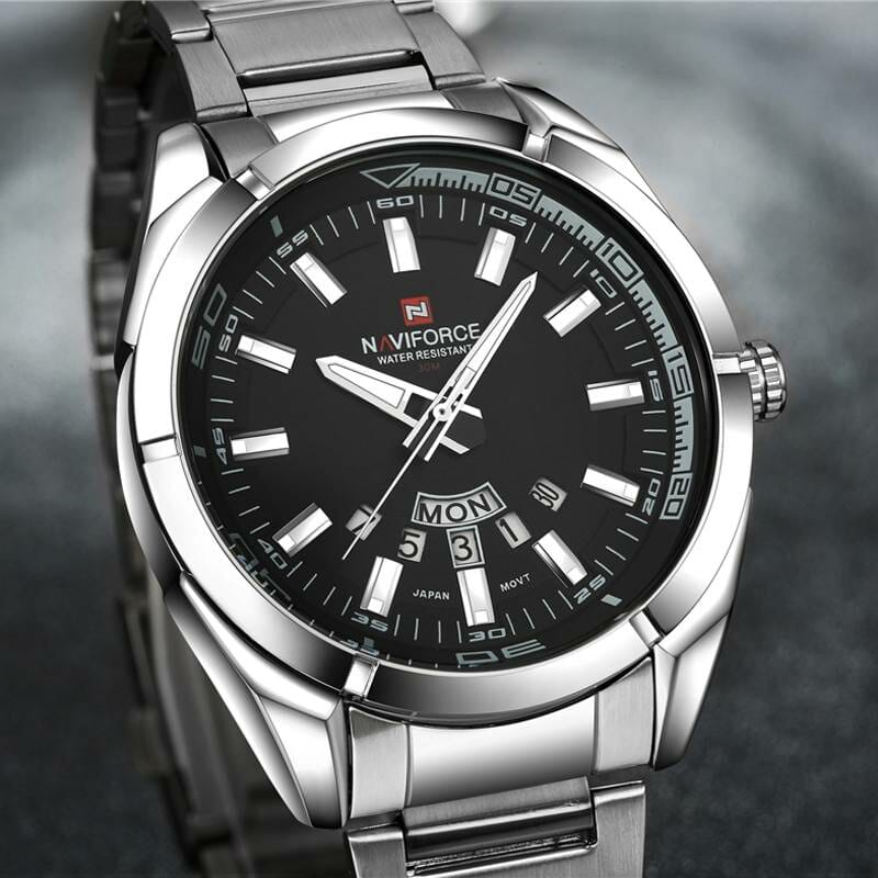 NAVIFORCE Brand Men Watches Business Quartz Watch Men’s Stainless Steel Band 30M Waterproof Date Wristwatches Relogio Masculino Electronics Fashion Watch color: all black and box|black white and box|black without box|silver black and box|silver white and box|white without box