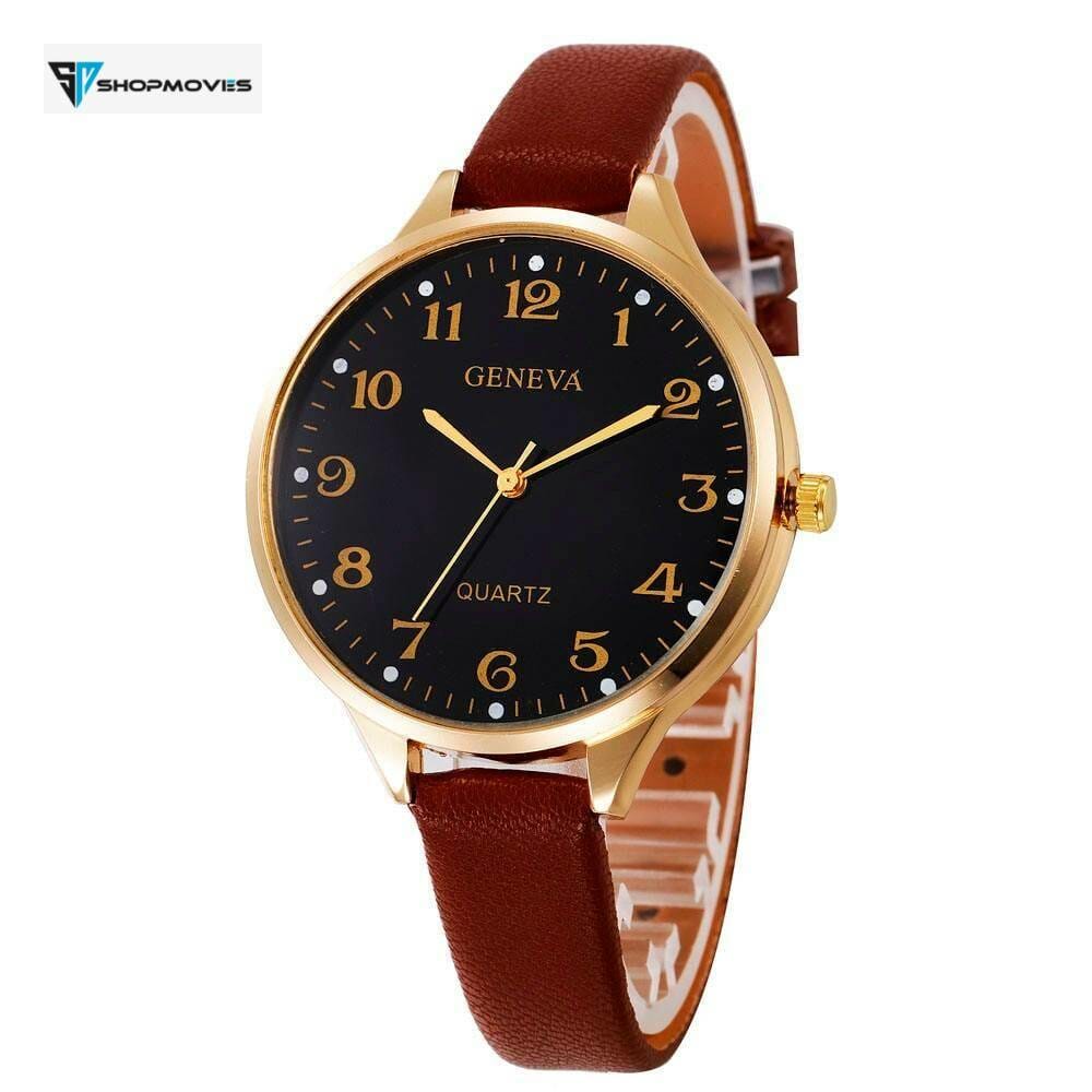 GENEVA Women Watch Luxury Brand Casual Simple Quartz Clock montre Femme Clock For Women Leather Strap Wrist Watch Reloj Mujer Electronics Fashion Watch color: black B|Black-A|Brown A|Brown B|Green|Pink|White
