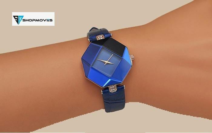 Women Watches Gem Cut Geometry Crystal Leather Quartz Wristwatch Fashion Dress Watch Ladies Gifts Clock Relogio Feminino 5 color Electronics Fashion Watch color: Black|Blue|Purple|red|White