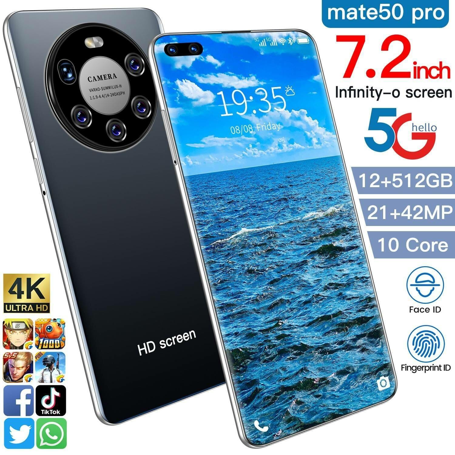 2021 Latest Smart Phone Mate 50 Pro 12Gb Ram 512Gb Rom Dual SIM Unlocked Smartphone Android 10.0 Deca Core 4G/5G Mobile Phones Mobile Phones Phones & Tablets Smartphone